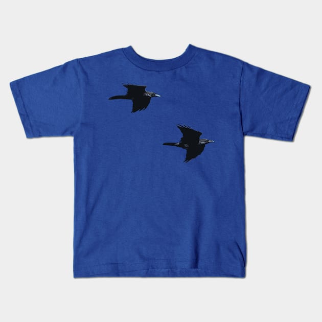 Two Ravens In Flight Vector Cut Out Kids T-Shirt by taiche
